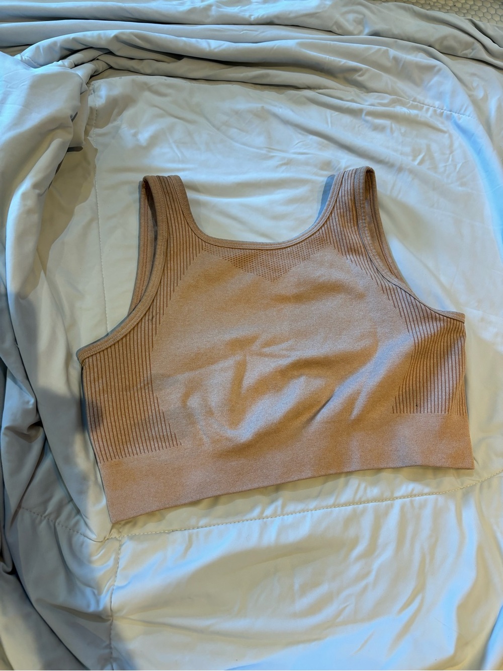 Seamless Ribbed Crop Tank Top - Nude/pink